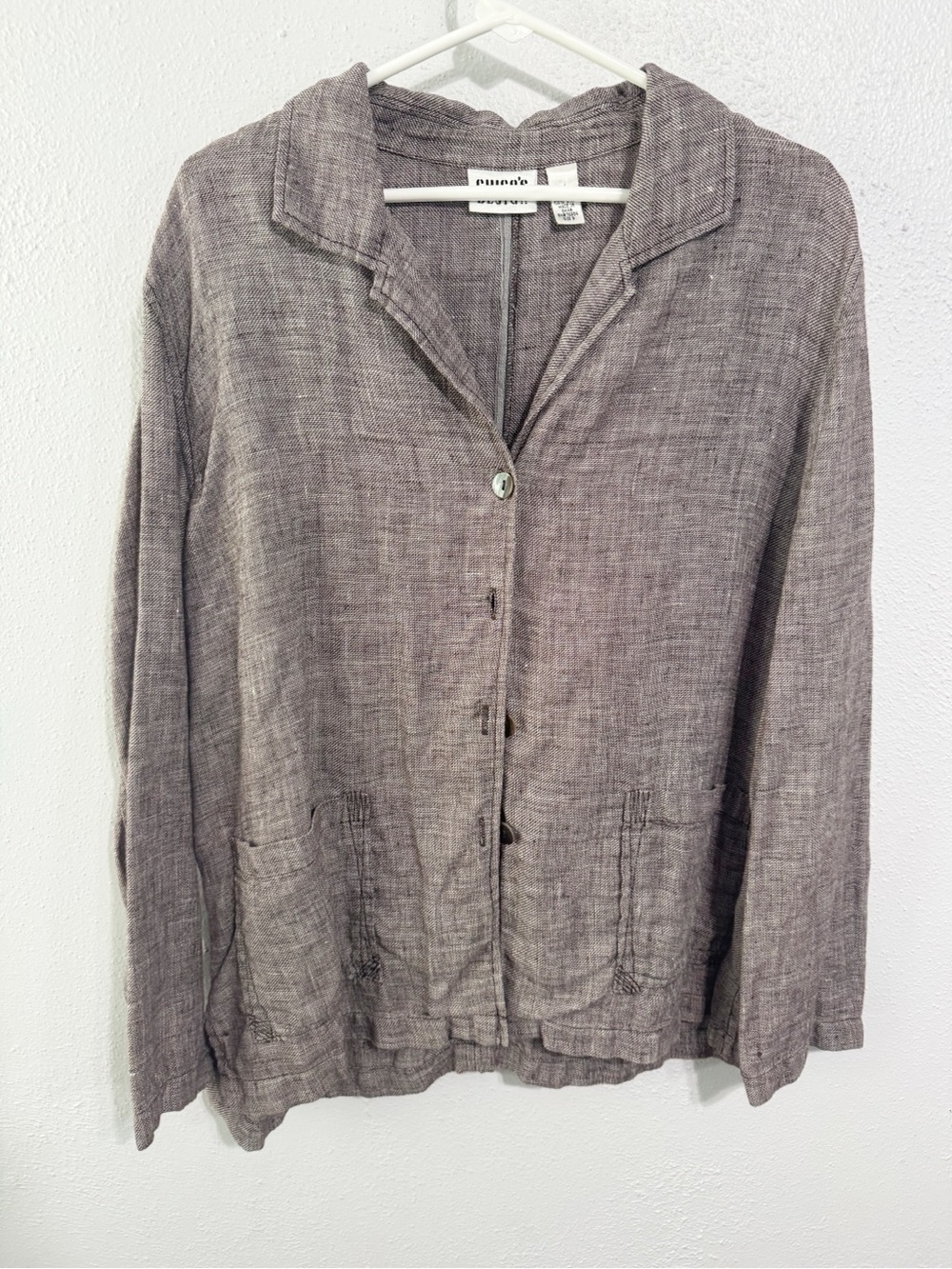Chico's Linen-Blend Button Down Top in Gray size 2